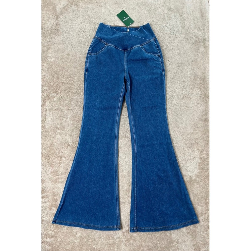 Halara Crossover High Waisted Flare Jeans Women's S Petite Blue Medium Wash NEW‎